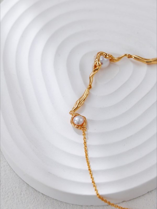 Streamlined Metal Pearl Necklace - 图片 5