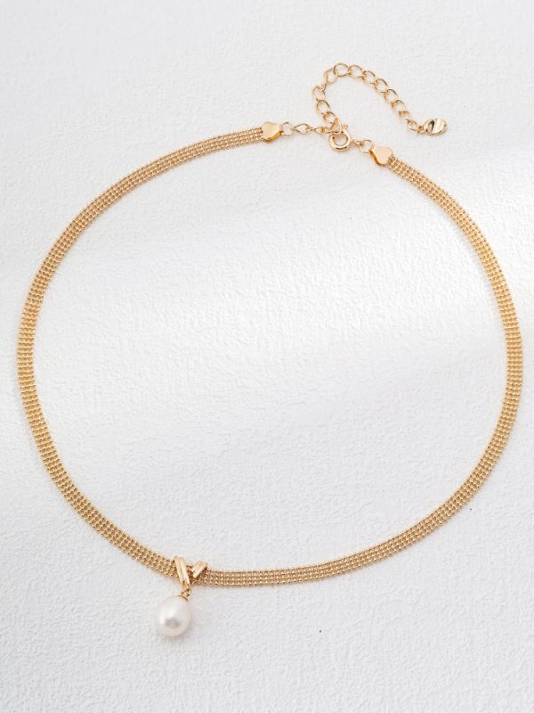 Pearl Pendant Metal Lace Design Choker - 图片 3