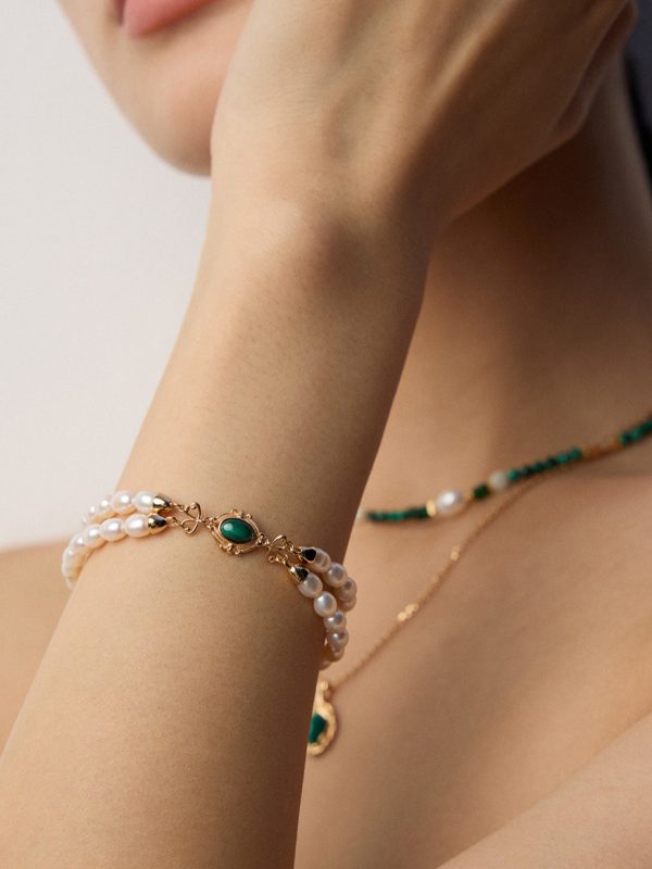 Natural Pearl Malachite Bracelet - 图片 5