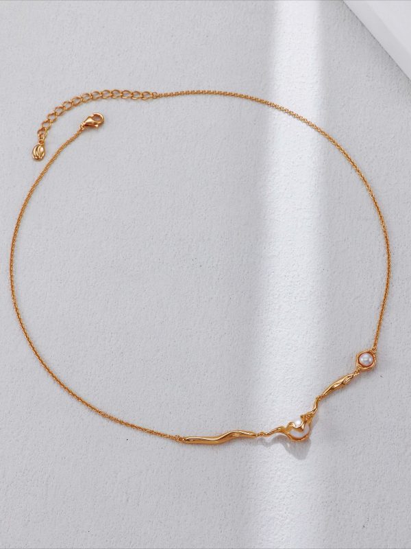 Streamlined Metal Pearl Necklace - 图片 3