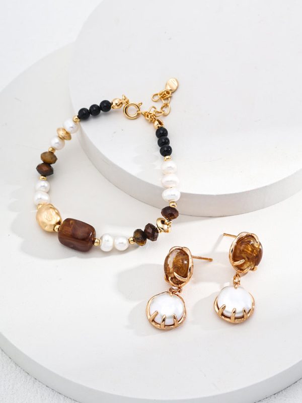 Tiger's Eye Black Onyx Pearl Bracelet - 图片 5