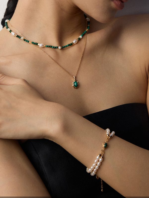 Natural Pearl Malachite Bracelet - 图片 7