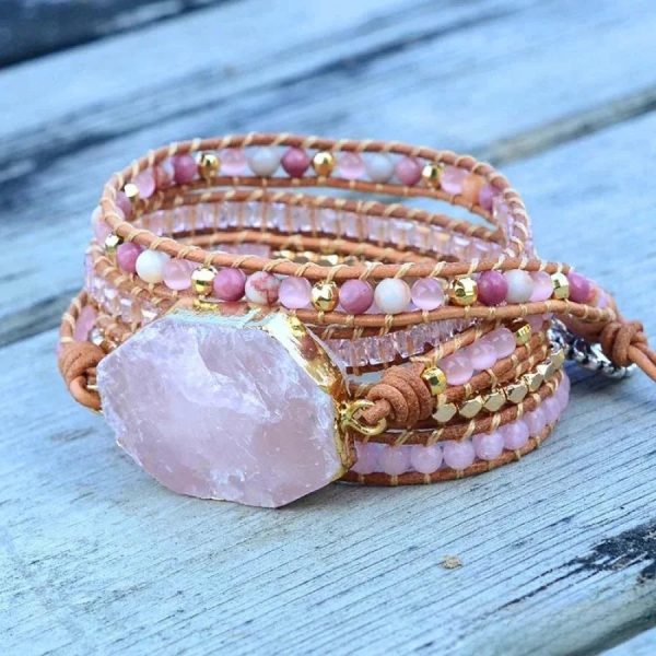 Natural Rose Quartz Heart Chakra Wrap Bracelet - 图片 3