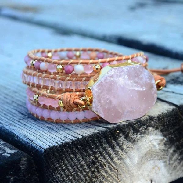 Natural Rose Quartz Heart Chakra Wrap Bracelet - 图片 5