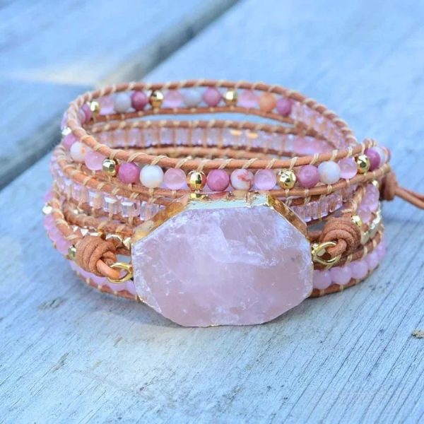 Natural Rose Quartz Heart Chakra Wrap Bracelet - 图片 4