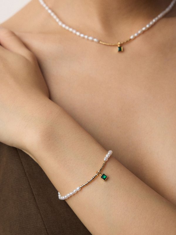 Green Zircon Pearl Bracelet. - 图片 2