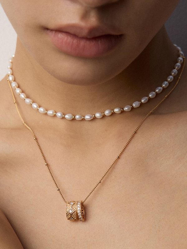 Vintage Gold Bead Pearl Necklace - 图片 2