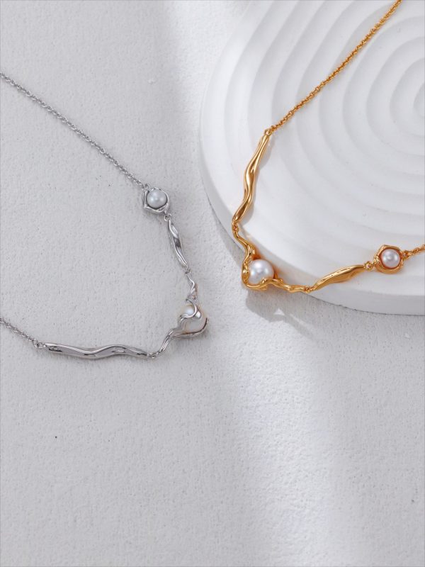 Streamlined Metal Pearl Necklace - 图片 6