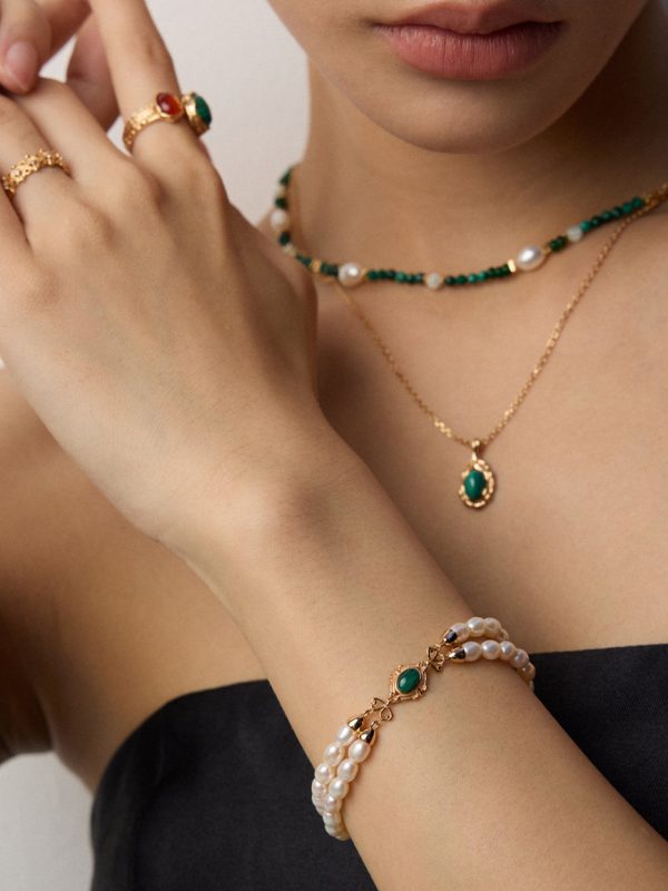 Natural Pearl Malachite Bracelet - 图片 2