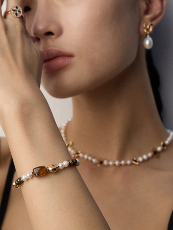 Tiger's Eye Black Onyx Pearl Bracelet - 图片 2