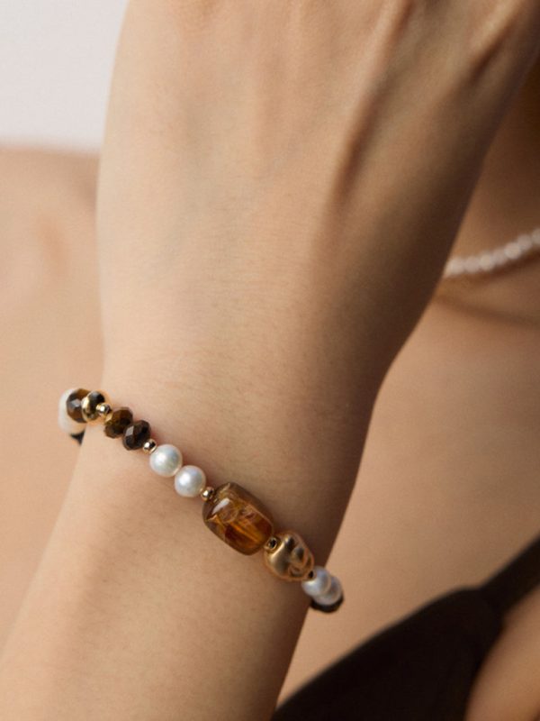 Tiger's Eye Black Onyx Pearl Bracelet - 图片 3