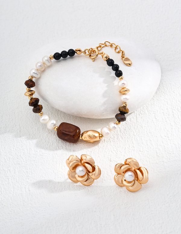Tiger's Eye Black Onyx Pearl Bracelet - 图片 6