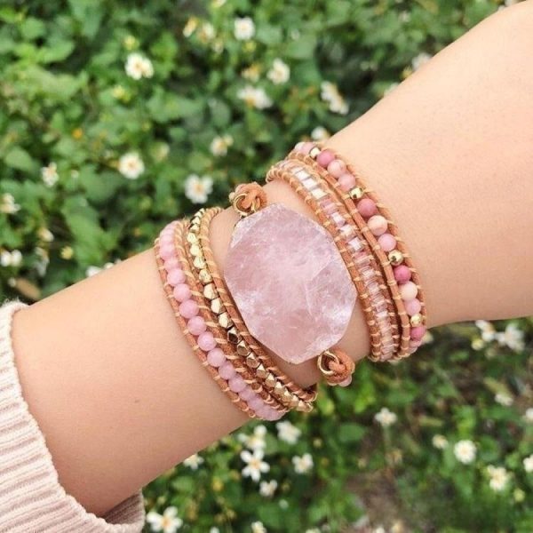 Natural Rose Quartz Heart Chakra Wrap Bracelet - 图片 2